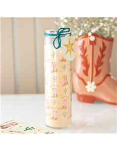 Howdy Cowboy Boot Print Floral Tube Candle RO_55225 2