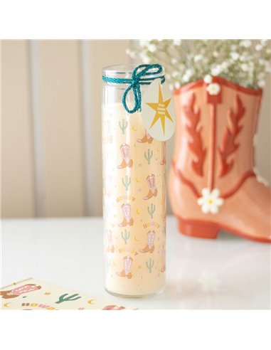 Howdy Cowboy Boot Print Floral Tube Candle RO_55225