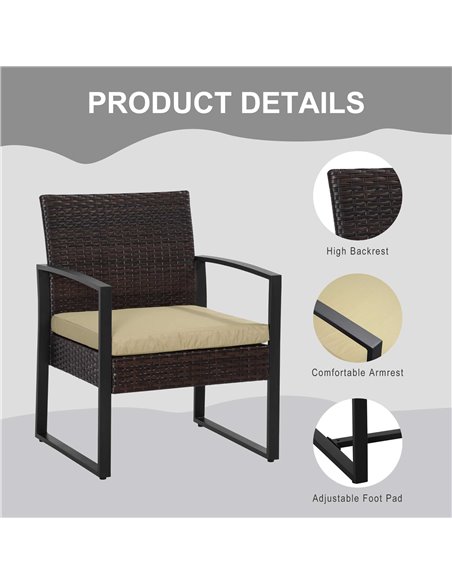 Outsunny PE Rattan Garden Furniture 3 pcs Patio Bistro Set Weave Conservatory Sofa Coffee Table and Chairs Set Beige - pic 13572 | FastDaddyshop