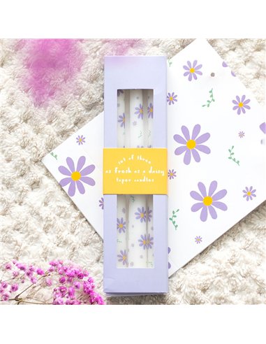 Set of 3 Purple Daisy Taper Candles SG_40325