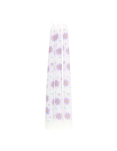 Set of 3 Purple Daisy Taper Candles SG_40325