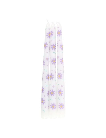 Set of 3 Purple Daisy Taper Candles SG_40325 - pic 135734 | FastDaddyshop