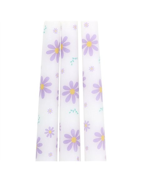 Set of 3 Purple Daisy Taper Candles SG_40325 - pic 135735 | FastDaddyshop