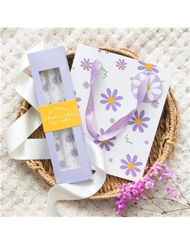 Set of 3 Purple Daisy Taper Candles SG_40325
