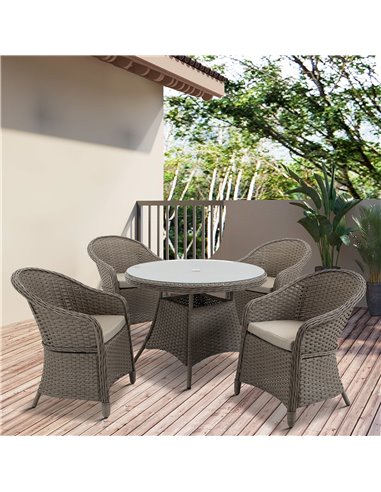 Outsunny 5 Pieces Luxury PE Rattan Dining Sets with Cushion, Umbrella Hole, Mixed Grey