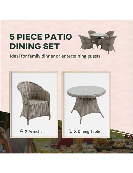 Outsunny 5 Pieces Luxury PE Rattan Dining Sets with Cushion, Umbrella Hole, Mixed Grey - pic 13578 | FastDaddyshop