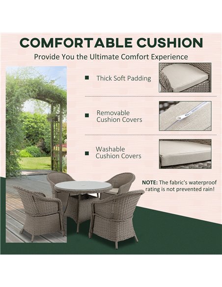 Outsunny 5 Pieces Luxury PE Rattan Dining Sets with Cushion, Umbrella Hole, Mixed Grey - pic 13581 | FastDaddyshop