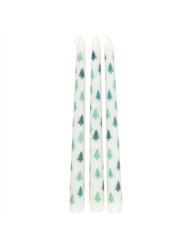 Set of 3 White Fir Tree Taper Candles WO_16326