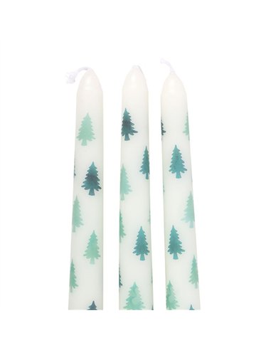 Set of 3 White Fir Tree Taper Candles WO_16326