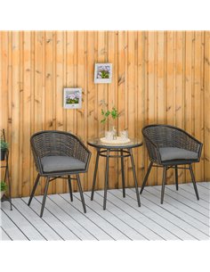 Outsunny 2-Seater Rattan Bistro Set with Round Table, Cushions, Grey 2