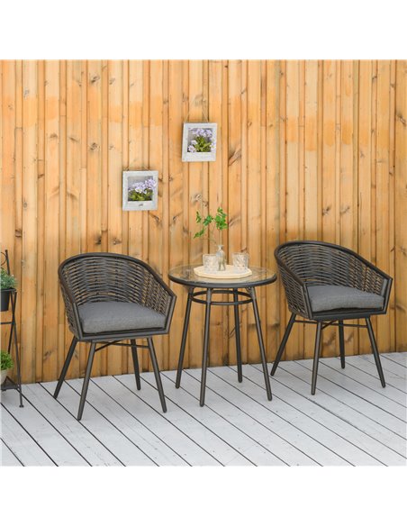 Outsunny 2-Seater Rattan Bistro Set with Round Table, Cushions, Grey - pic 13600 | FastDaddyshop