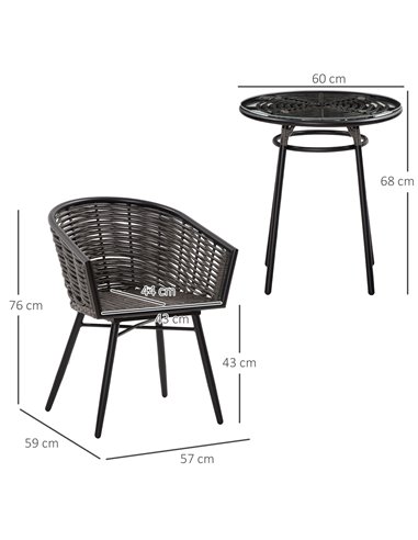 Outsunny 2-Seater Rattan Bistro Set with Round Table, Cushions, Grey