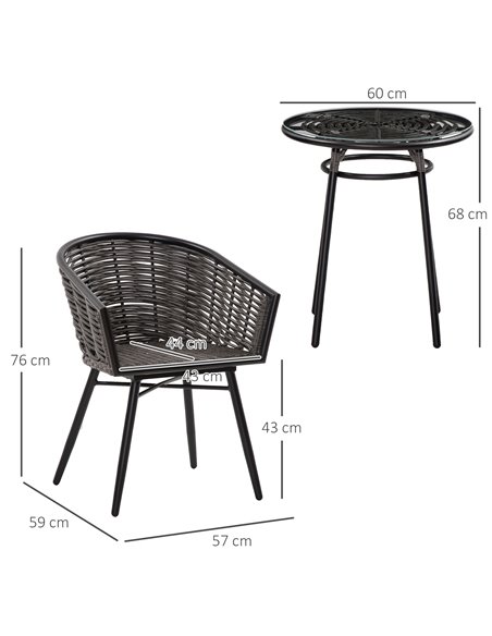 Outsunny 2-Seater Rattan Bistro Set with Round Table, Cushions, Grey - pic 13601 | FastDaddyshop