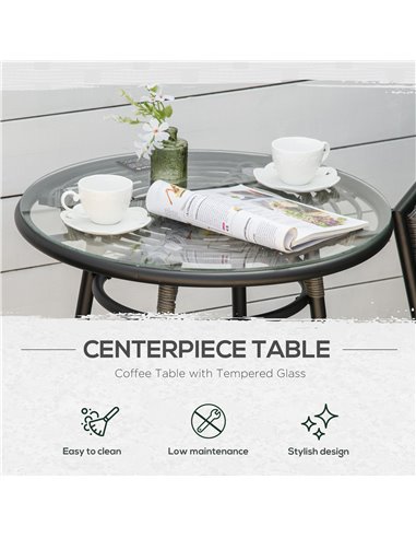Outsunny Rattan Bistro Set 2-Seater Wicker Garden Furniture Round Table for Patio and Balcony w/ Cushions, Grey