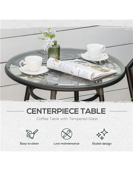 Outsunny Rattan Bistro Set 2-Seater Wicker Garden Furniture Round Table for Patio and Balcony w/ Cushions, Grey - pic 13604 | FastDaddyshop