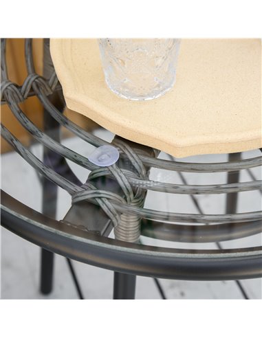 Outsunny Rattan Bistro Set 2-Seater Wicker Garden Furniture Round Table for Patio and Balcony w/ Cushions, Grey
