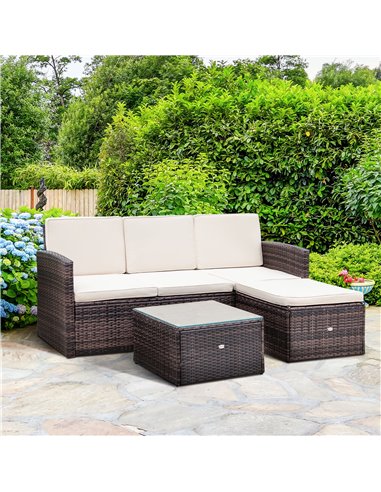Outsunny Rattan Garden Furniture Outdoor Patio 4 Seater Set with Thick Cushions, Brown