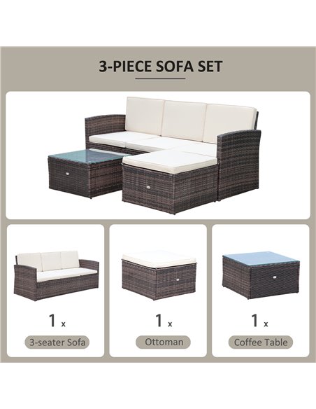 Outsunny Rattan Garden Furniture Outdoor Patio 4 Seater Corner Sofa and Coffee Table Set Footstool with Thick Cushions Brown - pic 13610 | FastDaddyshop