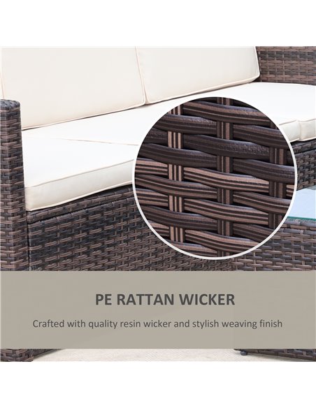 Outsunny Rattan Garden Furniture Outdoor Patio 4 Seater Corner Sofa and Coffee Table Set Footstool with Thick Cushions Brown - pic 13611 | FastDaddyshop
