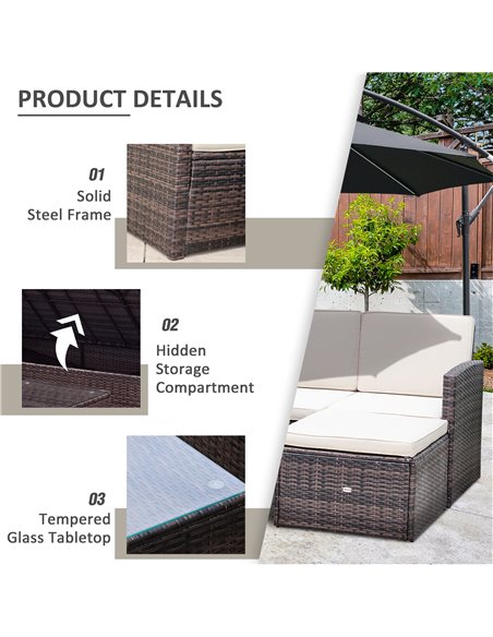 Outsunny Rattan Garden Furniture Outdoor Patio 4 Seater Corner Sofa and Coffee Table Set Footstool with Thick Cushions Brown - pic 13612 | FastDaddyshop