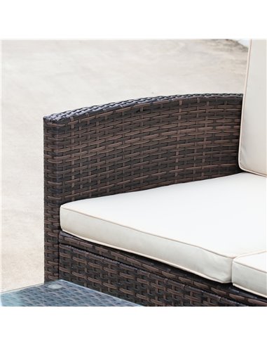 Outsunny Rattan Garden Furniture Outdoor Patio 4 Seater Corner Sofa and Coffee Table Set Footstool with Thick Cushions Brown