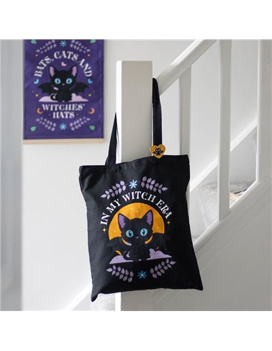 In My Witch Era Bat Cat Polycotton Tote Bag with Enamel Pin CU_20626