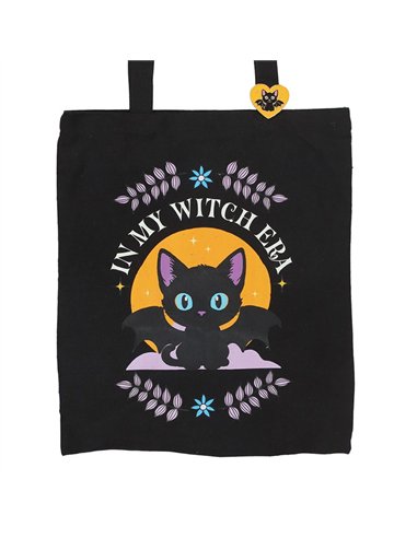 In My Witch Era Bat Cat Polycotton Tote Bag with Enamel Pin CU_20626