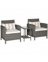 Outsunny 3 Pieces Garden Outdoor Rattan Furniture Set with Cushion Pillow, Light Grey
