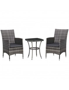 Outsunny 3 PCs Rattan Garden Furniture Chair Set with Cushions, Light Grey