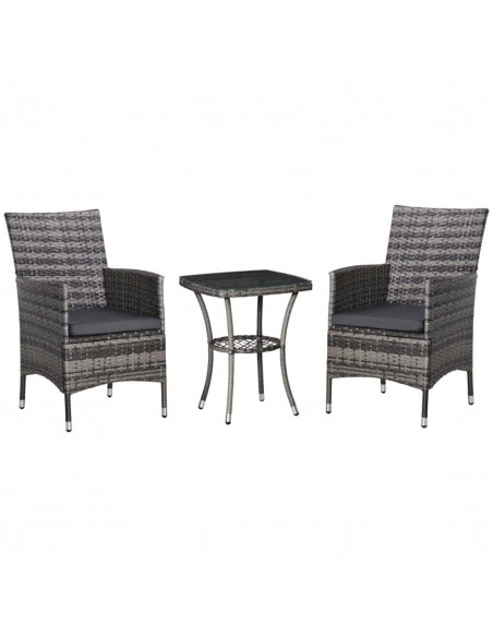 Outsunny 3 PCs Rattan Garden Furniture Chair Set with Cushions, Light Grey - pic 13649 | FastDaddyshop