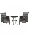 Outsunny 3 PCs Rattan Garden Furniture Chair Set with Cushions, Light Grey
