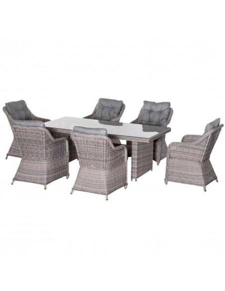 Outsunny 7-Seater PE Rattan Sofa Set with Tempered Glass Coffee Table & Cushions, Grey - pic 13650 | FastDaddyshop