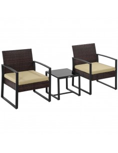 Outsunny 3 Pcs PE Rattan Wicker Garden Furniture Set with Coffee Table and Chairs, Beige