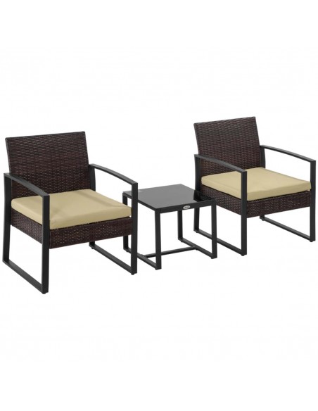Outsunny 3 Pcs PE Rattan Wicker Garden Furniture Set with Coffee Table and Chairs, Beige - pic 13652 | FastDaddyshop