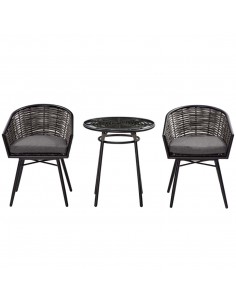 Outsunny 2-Seater Rattan Bistro Set with Round Table, Cushions, Grey