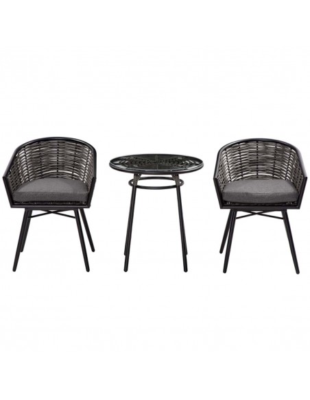 Outsunny 2-Seater Rattan Bistro Set with Round Table, Cushions, Grey - pic 13654 | FastDaddyshop