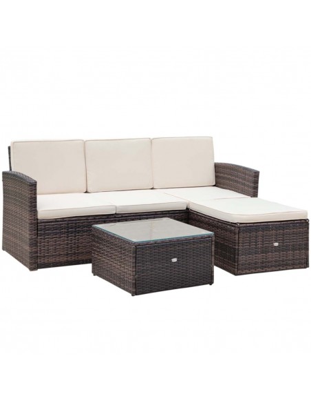 Outsunny Rattan Garden Furniture Outdoor Patio 4 Seater Set with Thick Cushions, Brown - pic 13655 | FastDaddyshop