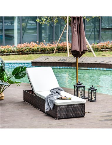 Outsunny Rattan Recliner Lounger Garden Furniture Sun Lounger Recliner Bed Chair Reclining Patio Wicker Brown