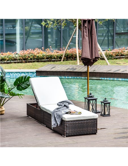 Outsunny Rattan Recliner Lounger Garden Furniture Sun Lounger Recliner Bed Chair Reclining Patio Wicker Brown - pic 13656 | FastDaddyshop