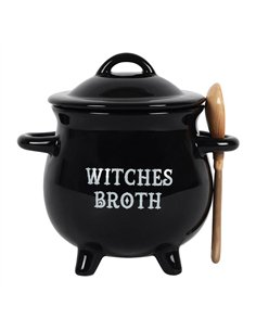 Witches Broth Cauldron Soup Bowl with Broom Spoon FI_58538