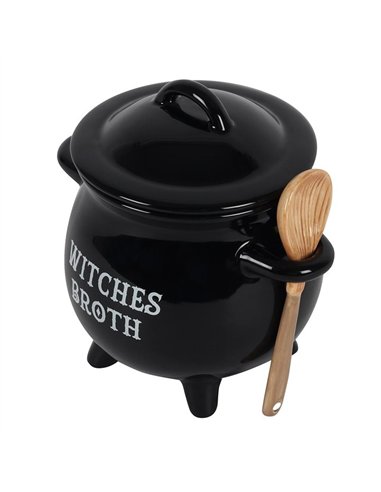 Witches Broth Cauldron Soup Bowl with Broom Spoon FI_58538