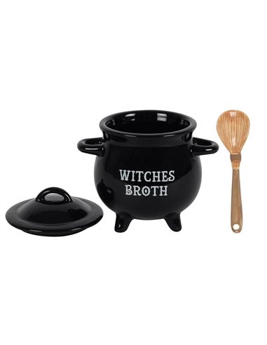 Witches Broth Cauldron Soup Bowl with Broom Spoon FI_58538