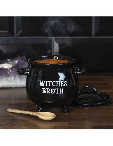 Witches Broth Cauldron Soup Bowl with Broom Spoon FI_58538