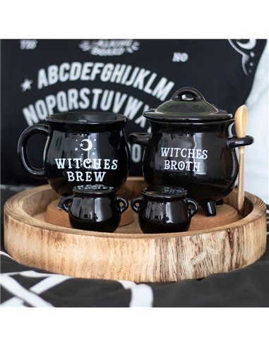 Witches Broth Cauldron Soup Bowl with Broom Spoon FI_58538