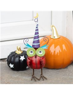 Red Metal Owl Ornament with Witch Hat HA_45426 2