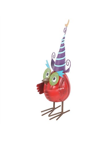 Red Metal Owl Ornament with Witch Hat HA_45426