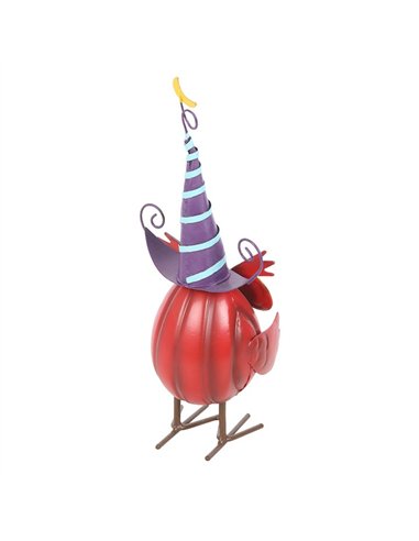 Red Metal Owl Ornament with Witch Hat HA_45426