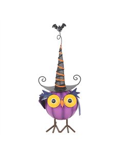 Purple Metal Owl Ornament with Witch Hat HA_45526