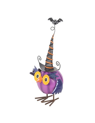 Purple Metal Owl Ornament with Witch Hat HA_45526