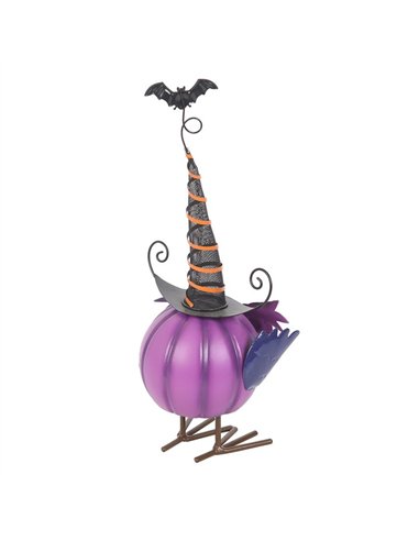 Purple Metal Owl Ornament with Witch Hat HA_45526